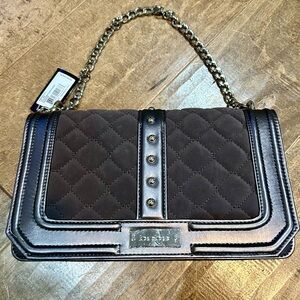 Bebe Stephanie Faux Suede Quilted Studded Large Crossbody Pewter Grey NWT